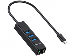 Simplecom CHN421 Aluminium USB-C to 3 Port USB HUB with Gigabit Ethernet Adapter - Black