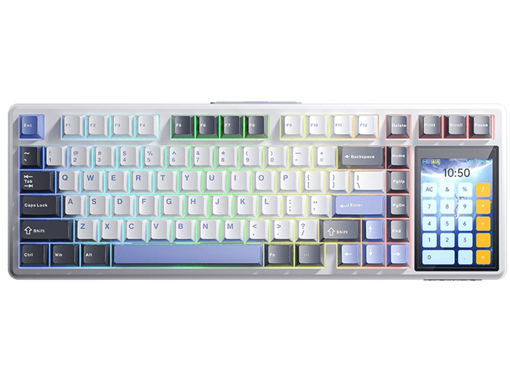Aula L99 Tri-Mode Raindrop Switch Wireless Mechanical Keyboard - Gray, Blue, & White