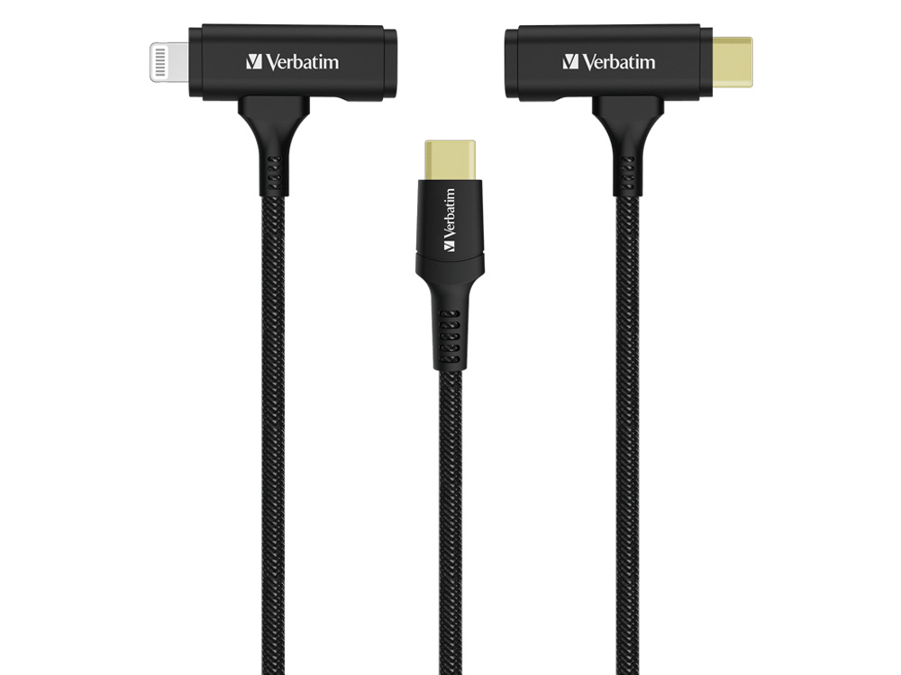 Verbatim 2-in-1 120cm USB-C to USB-C & Lightning Kevlar Slide 60W Cable