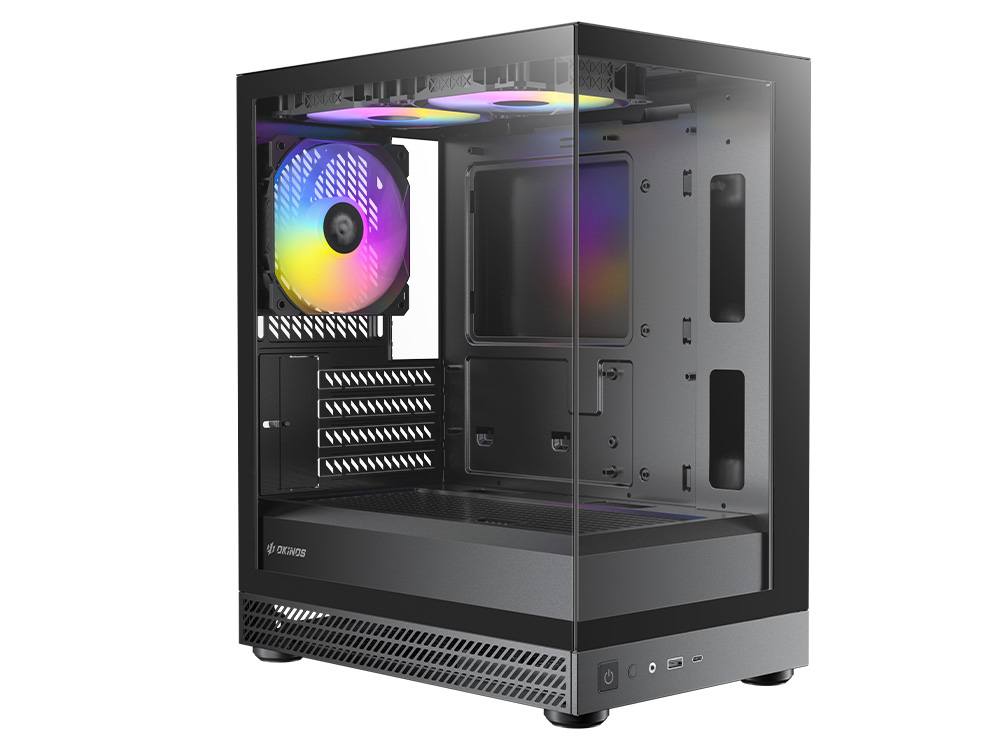 Okinos AQUA UNO Tempered Glass Mini Tower Micro-ATX Case - Black