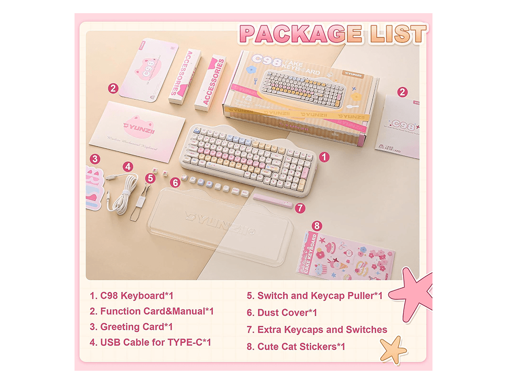 YUNZII C98 Cake Meow Beige Wireless Mechanical Keyboard