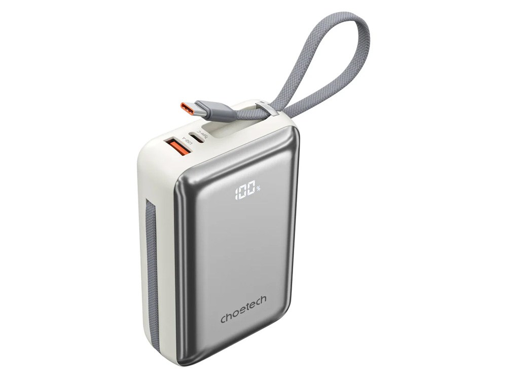 Choetech PowerLeap CTB836SL 45W 20000mAh Power Bank with Built-in USB-C and Lightning Cables - Silver White