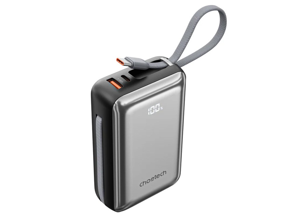 Choetech PowerLeap 20000mAh 45W Power Bank with USB-C & Lightning Cables - Silver Black