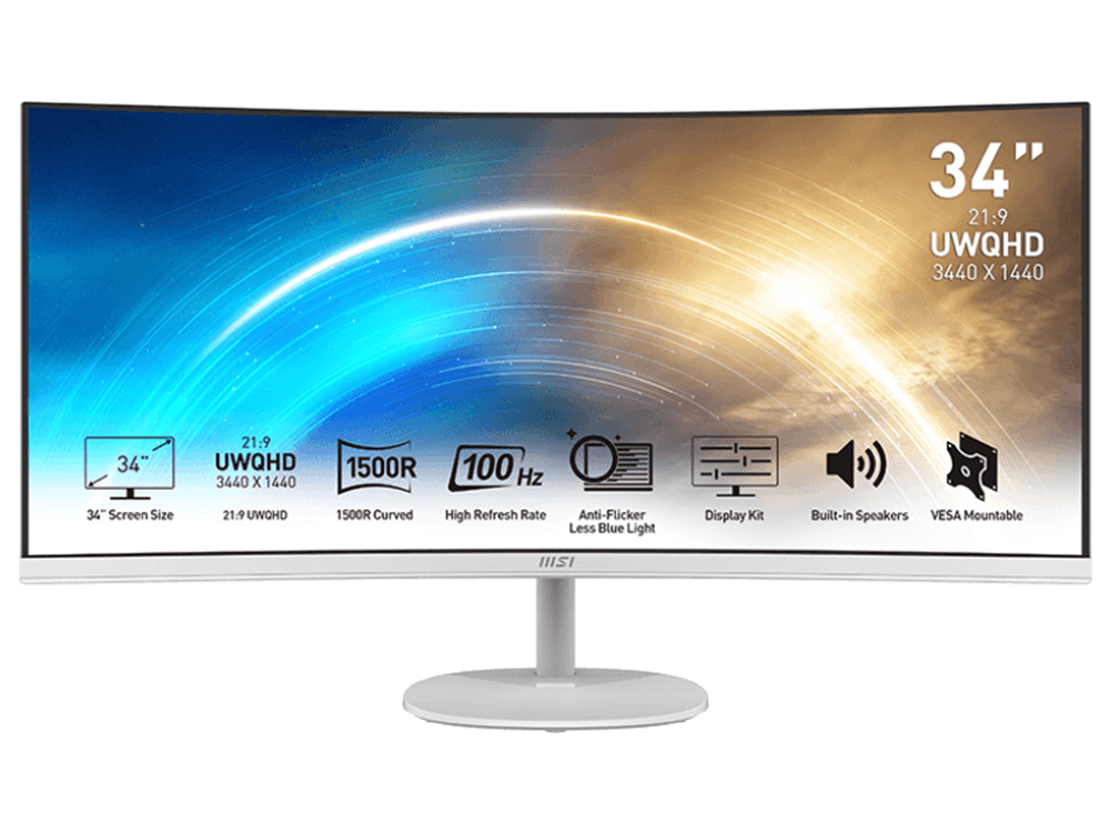 OPEN BOX - MSI PRO MP341CQW 34" UWQHD VA 21:9 100Hz Curved Business Monitor - White